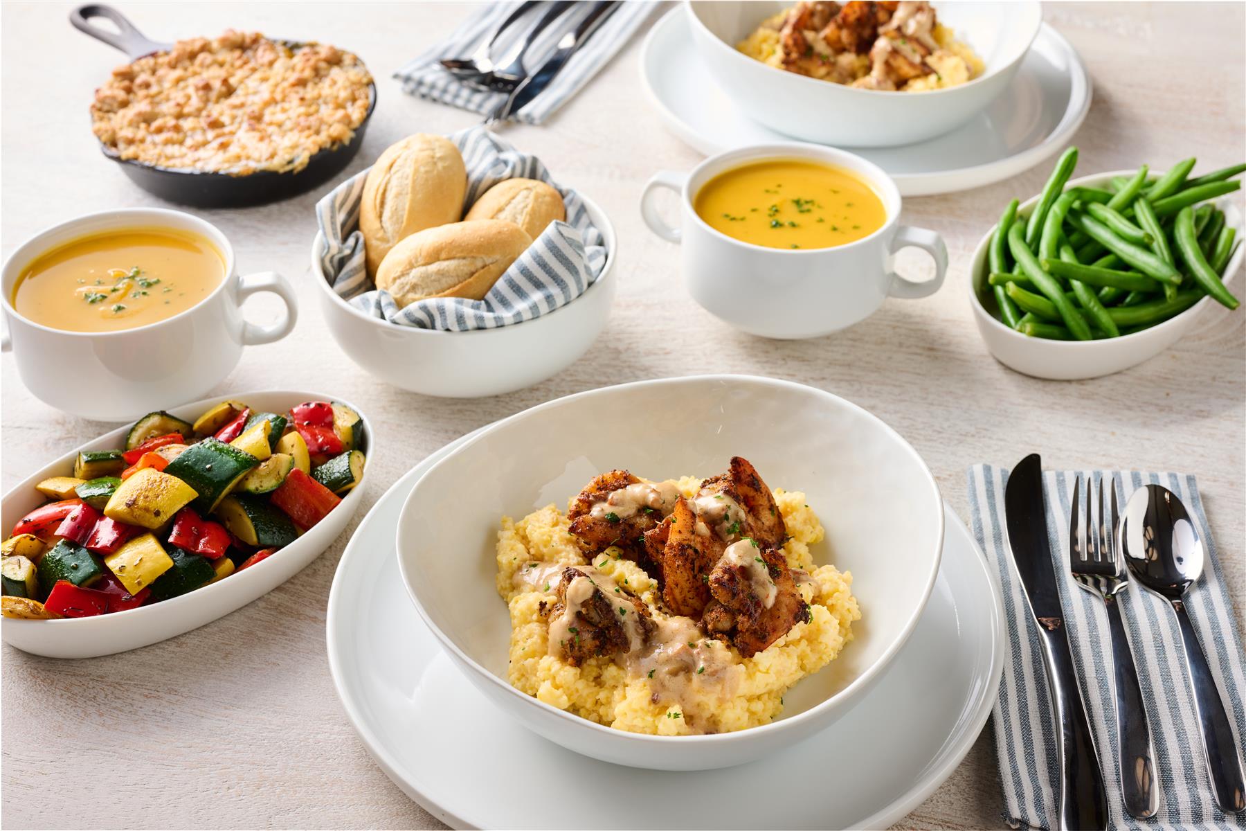 A bright styled dinner spread
