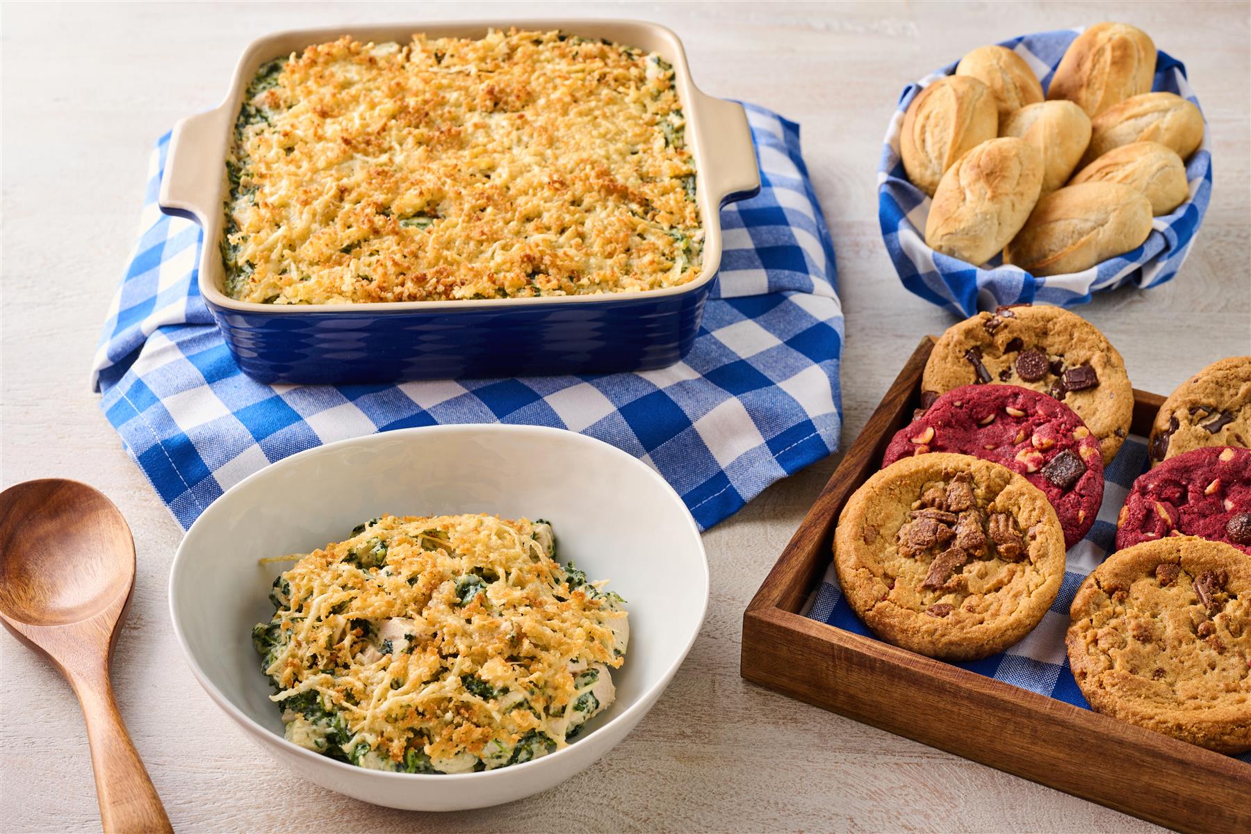 Golden baked spinach casserole and cookies
